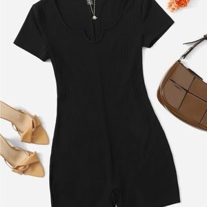 NECK RIB KNIT ROMPER